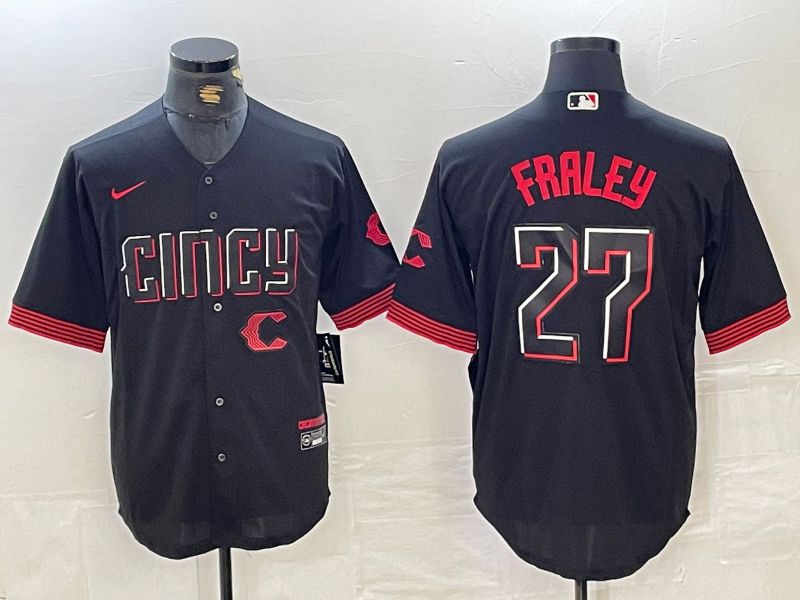 Men Cincinnati Reds 27 Fraley Black City Edition Nike 2024 MLB Jersey style 4